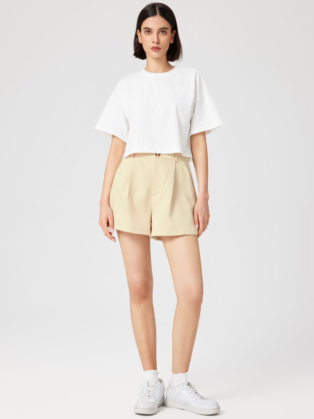Baumwollmischung Rundhalsausschnitt Oversized Crop Top
