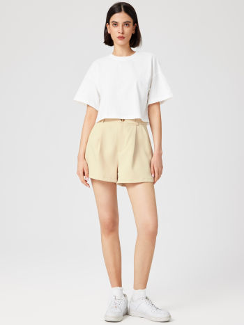 Round Neckline Oversized Crop Top - Cider