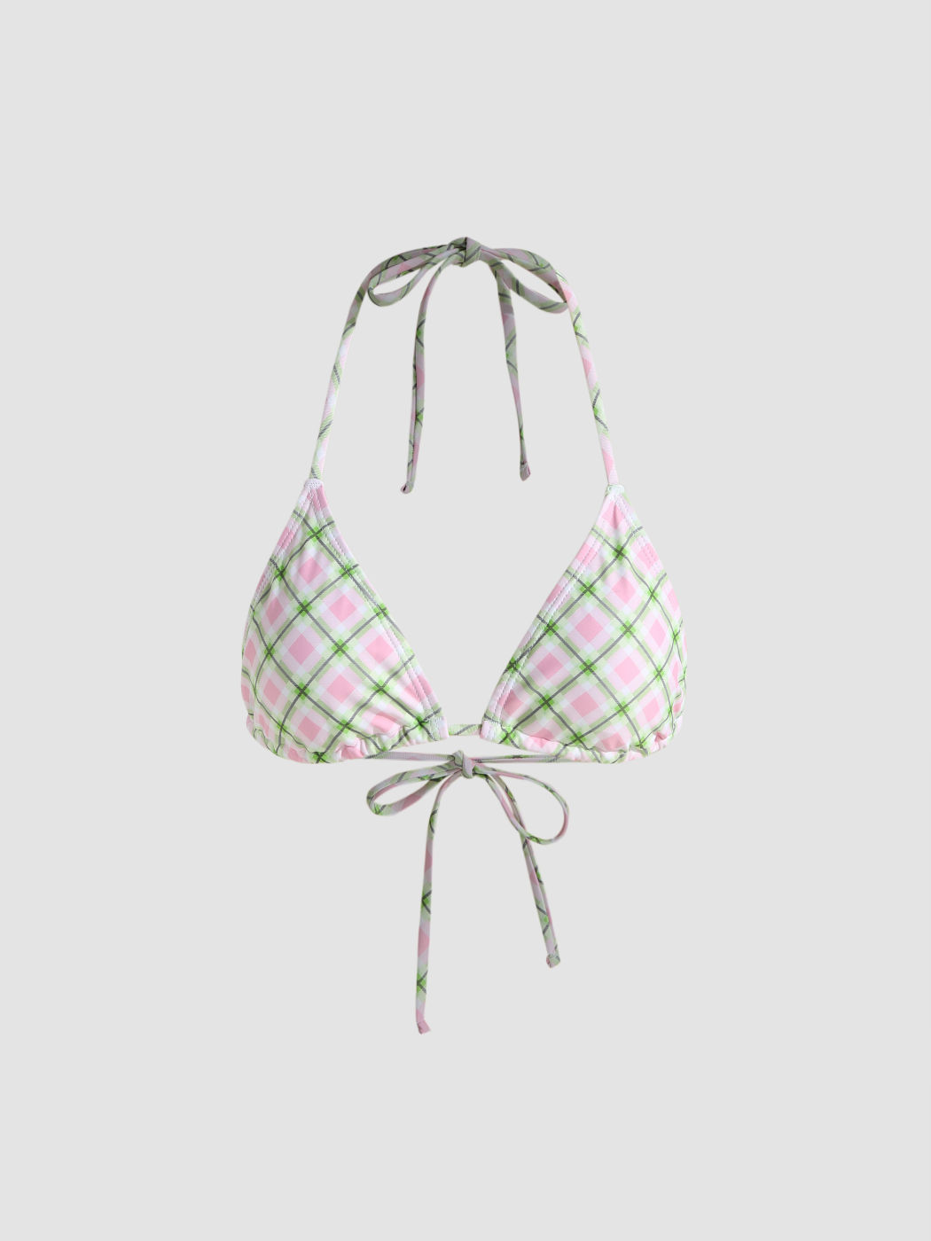 Kariertes Triangel-Bikinioberteil mit Neckholder-Ausschnitt