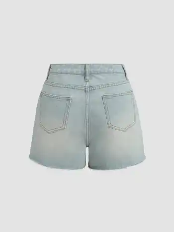 Short en jean avec broderie florale et franges