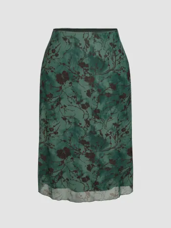  Mid Waist Mesh Floral Maxi Rock Kurve & Plus