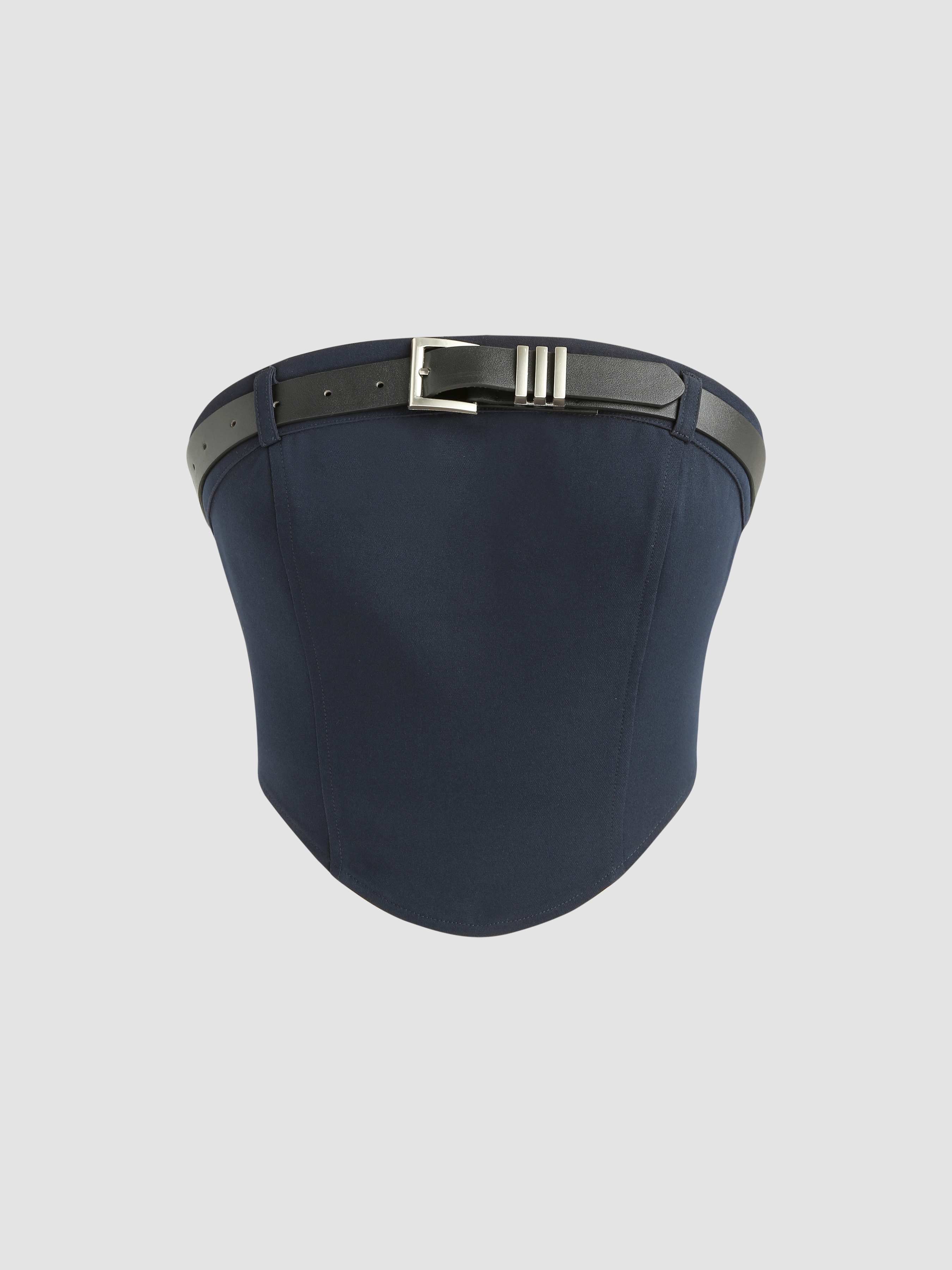 Woven Belted Zipper Up Crop Tube Top For Daily Casual Coffee Shop