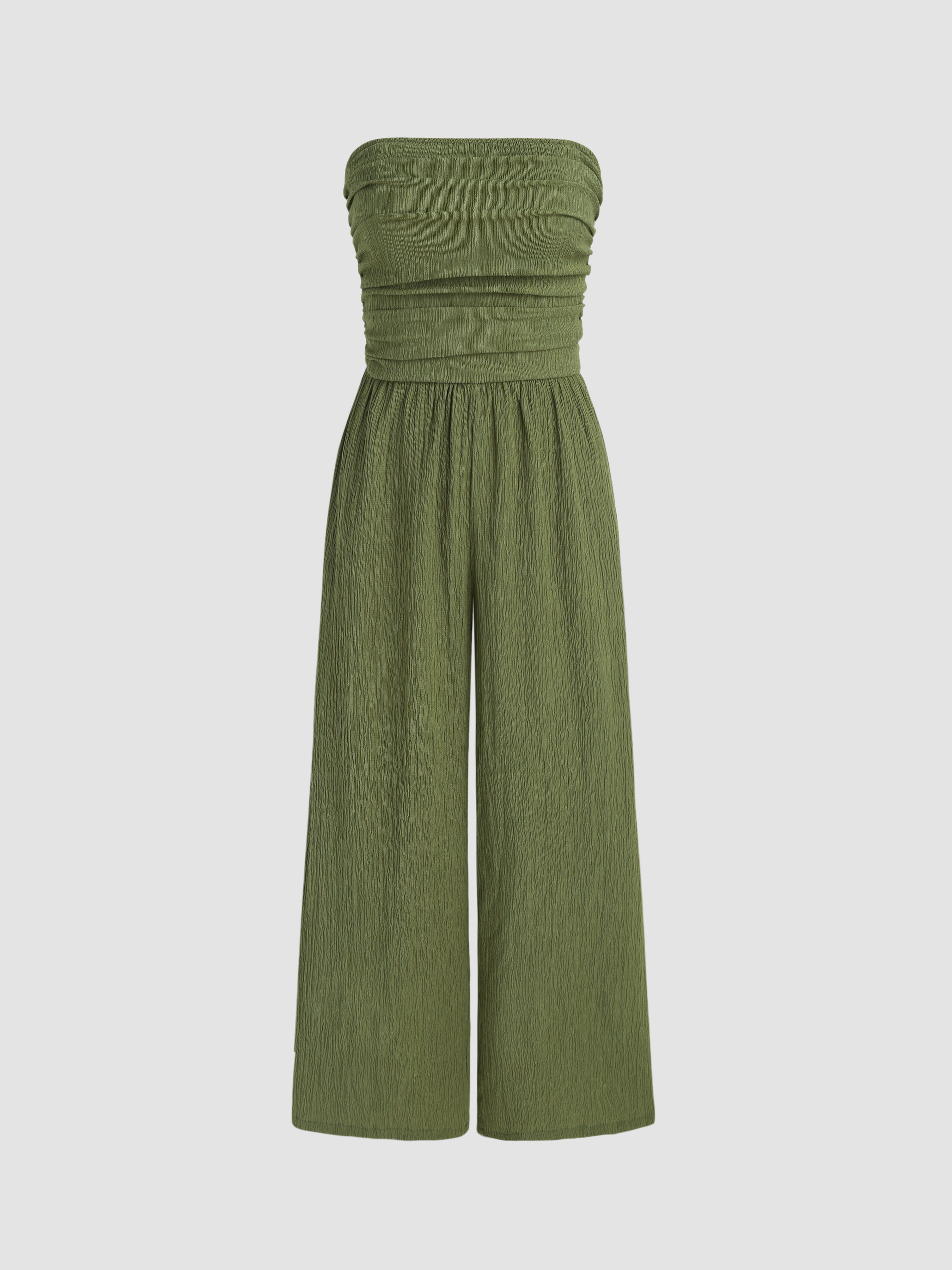 Texture Ruched Tube Wide Leg Jumpsuit - Cider