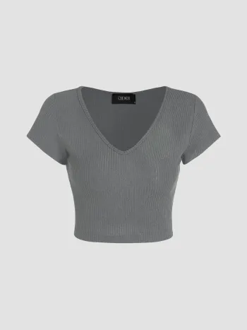  V-Ausschnitt Kurzarm Crop Tee & Knoten Weite Bein Hosen Set