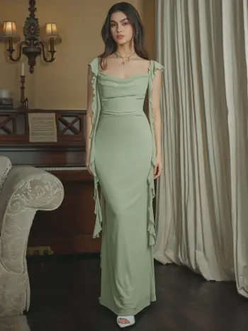 Maxi vestito con orlo arricciato in rete