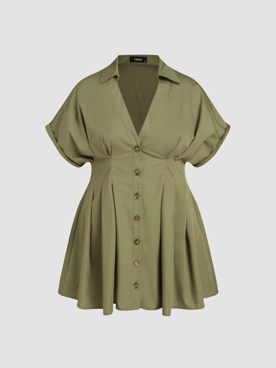 Kragen-Knopf-Rüschen-Midikleid Kurve & Plus