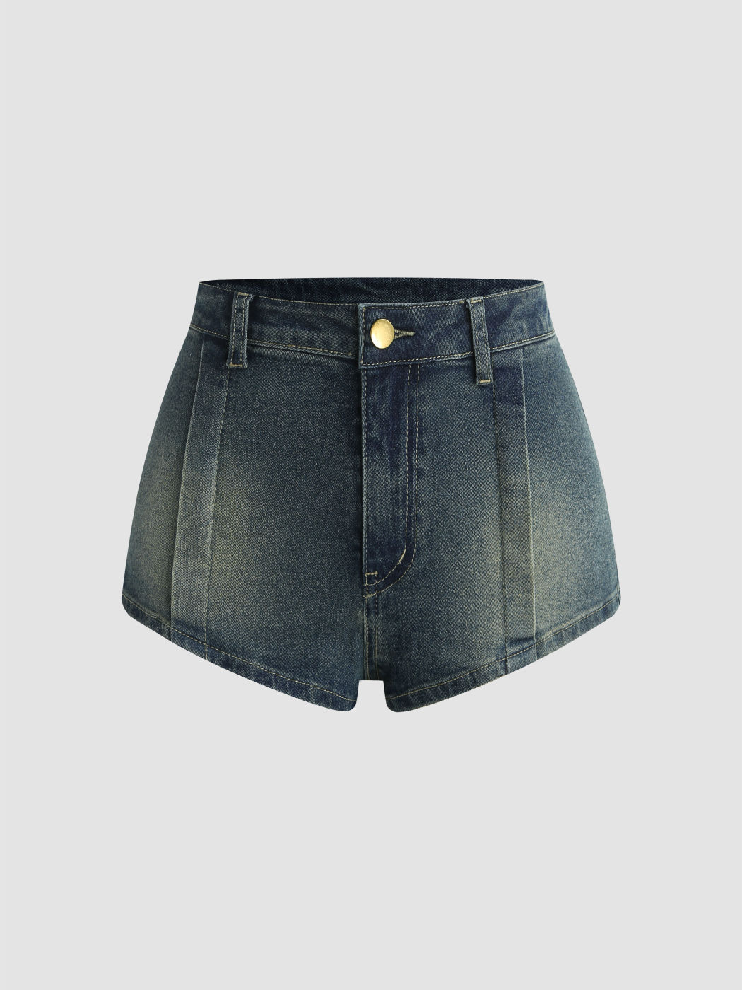 Denim-Shorts mit ausgewaschener Knopfleiste und niedriger Taille