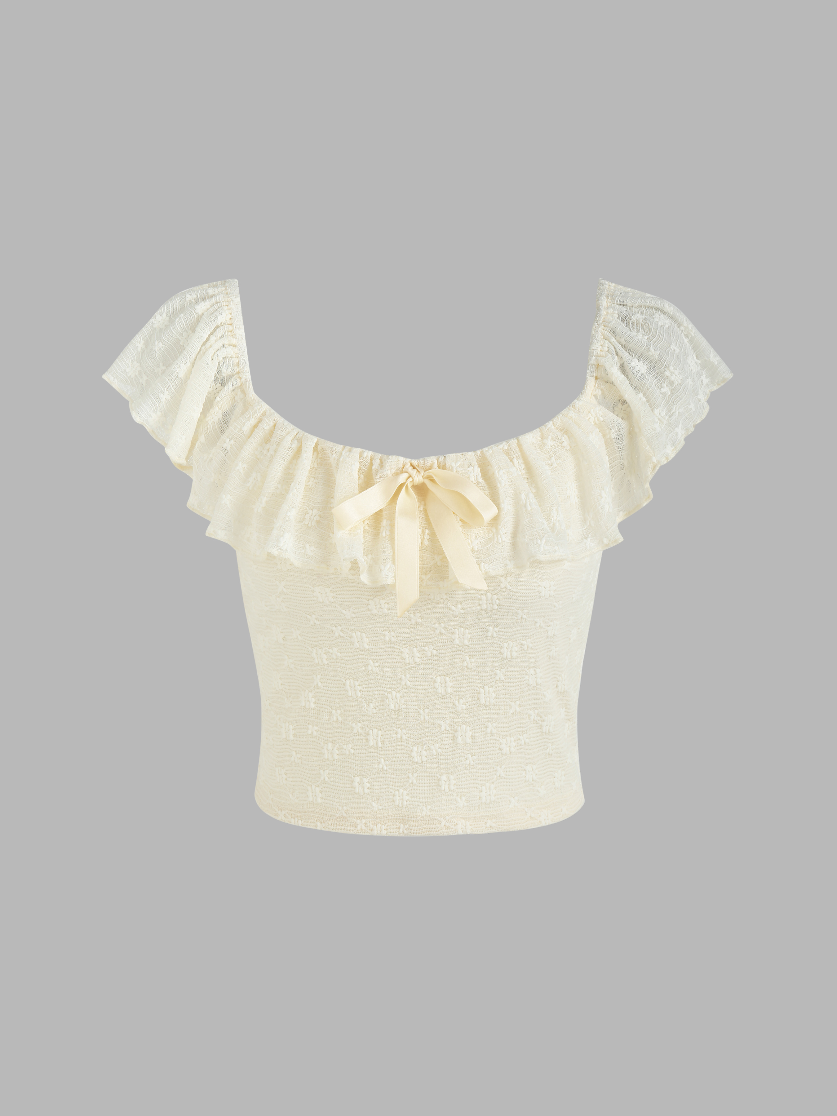 Ruffle Hem Floral Lace Knotted Crop Top - Cider