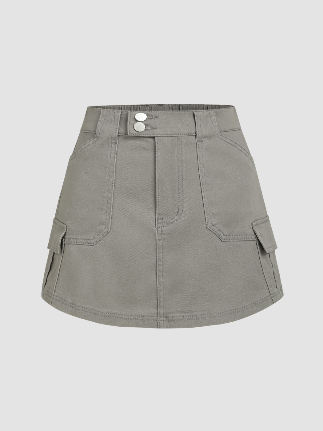 Stretch Denim Cargo Knopf Minirock