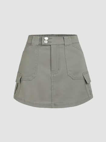 Stretch Denim Cargo Knopf Minirock