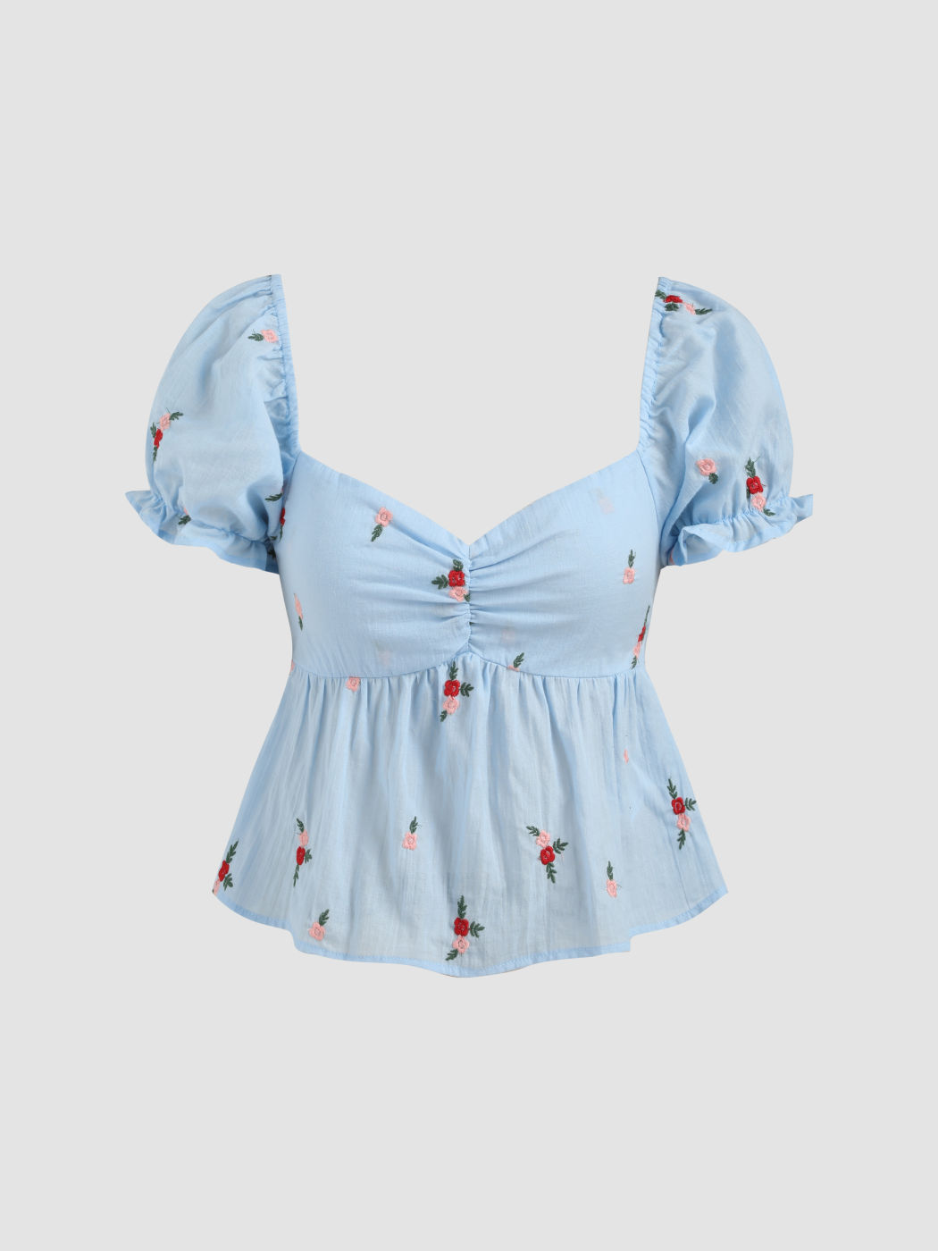 Floral Shirred Ruched Short Sleeve Blouse