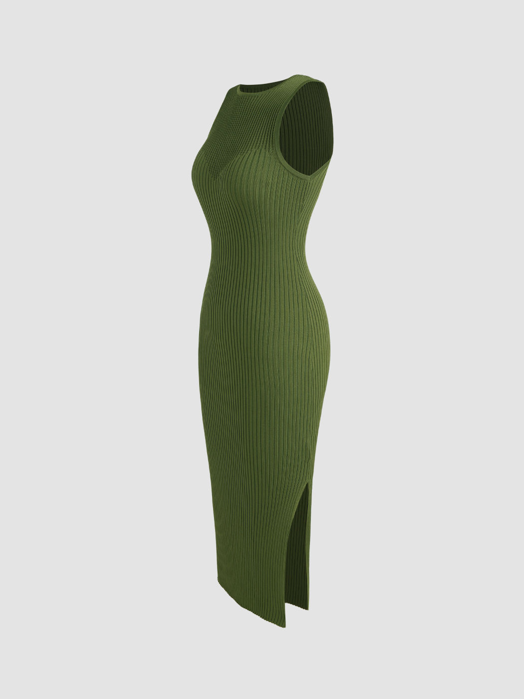 Strick-Midikleid mit geteiltem Rundhalsausschnitt