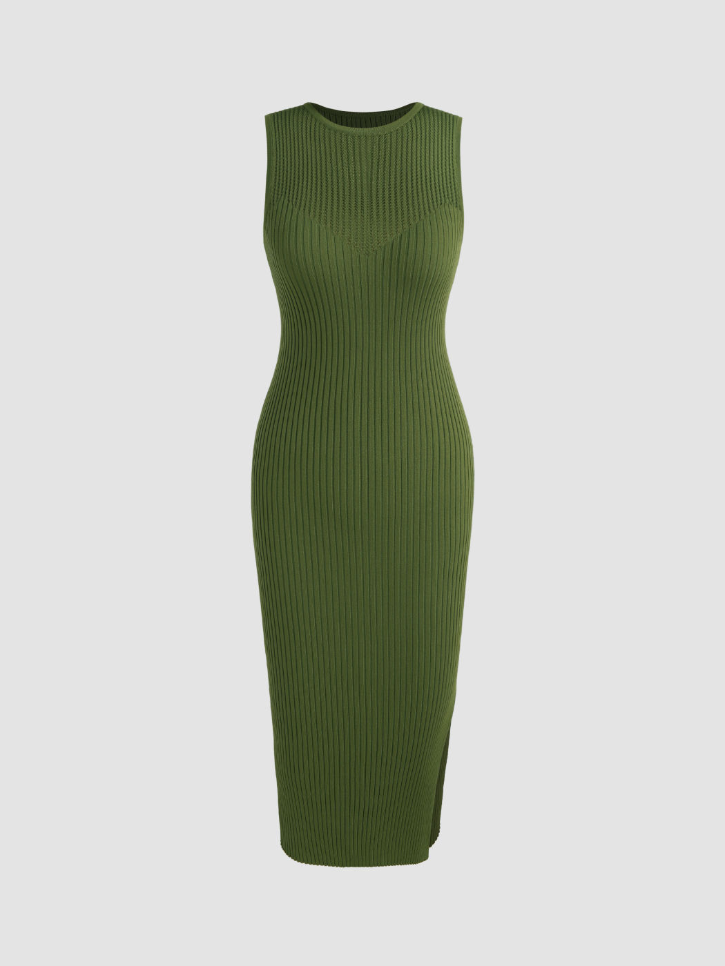 Strick-Midikleid mit geteiltem Rundhalsausschnitt