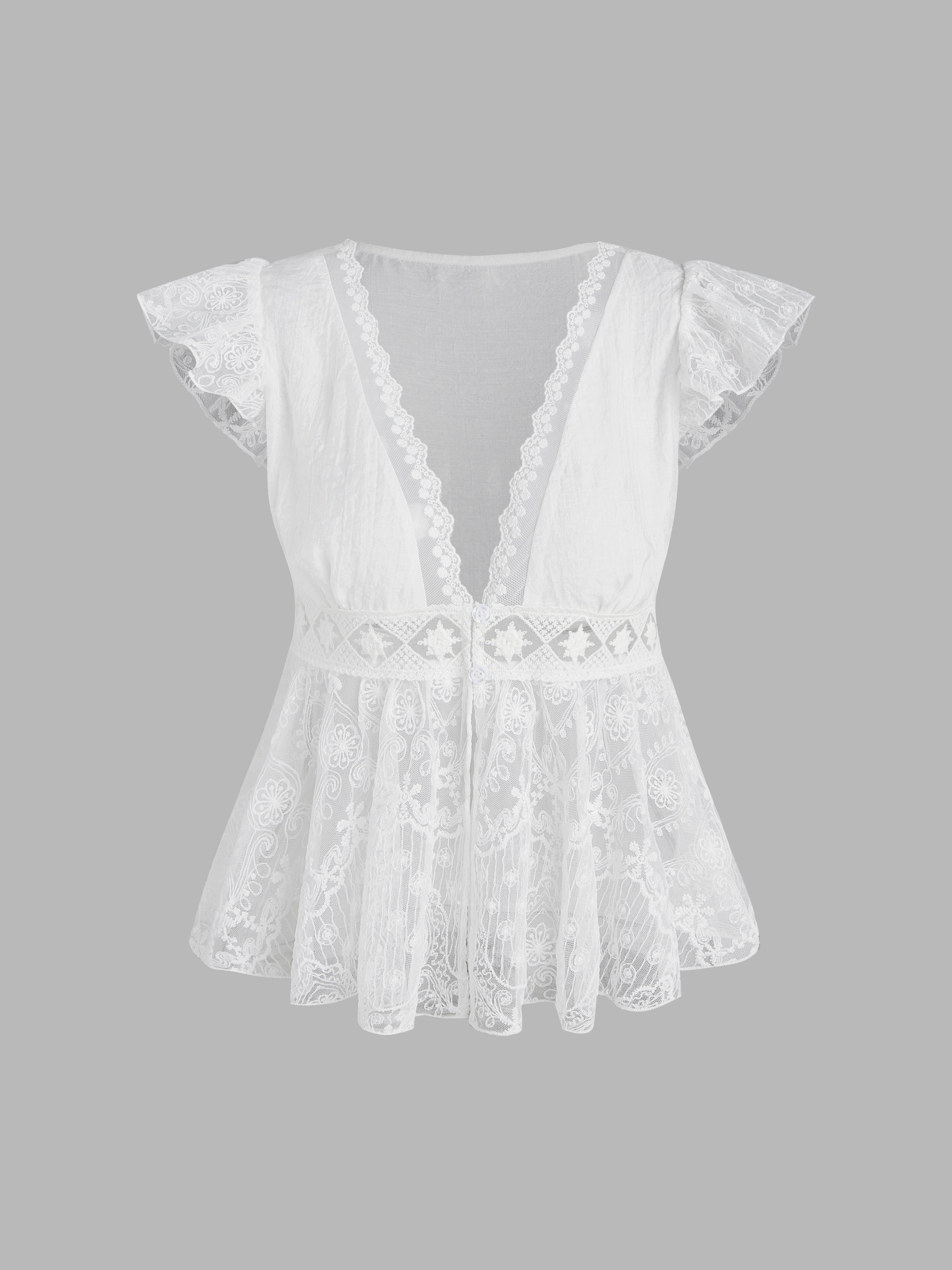 Woven Vneck Floral Ruffle Hem Short Sleeve Blouse For Daily Casual