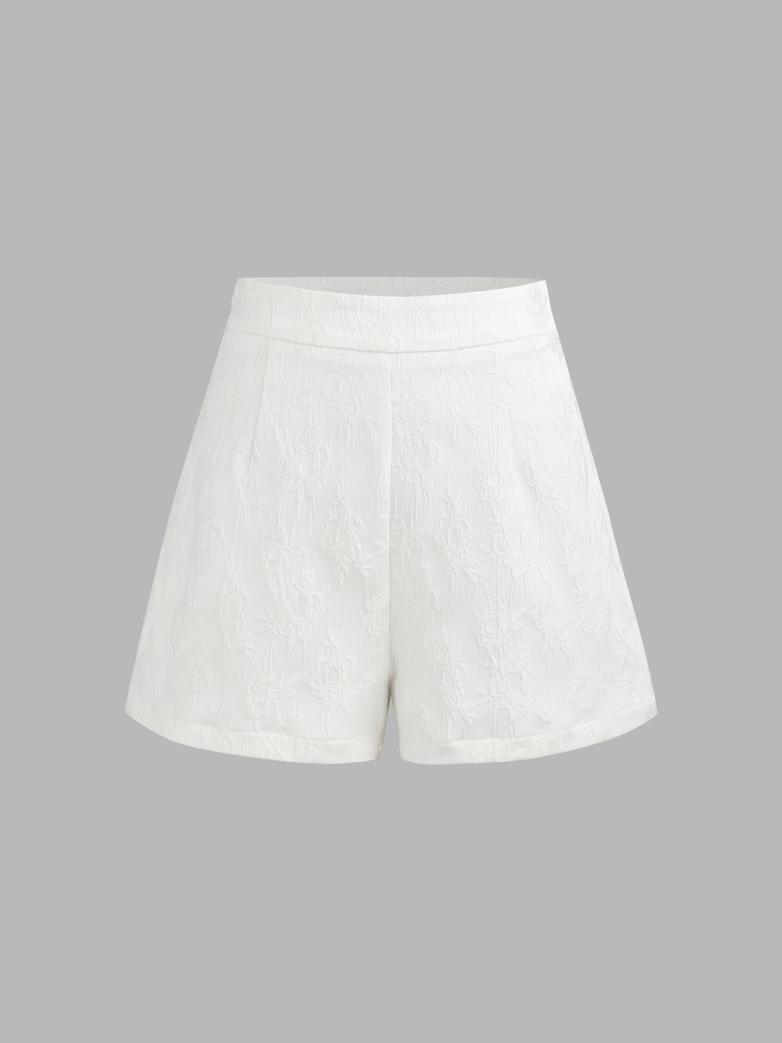Material Jacquard Floral High Waist Wide Leg Shorts For