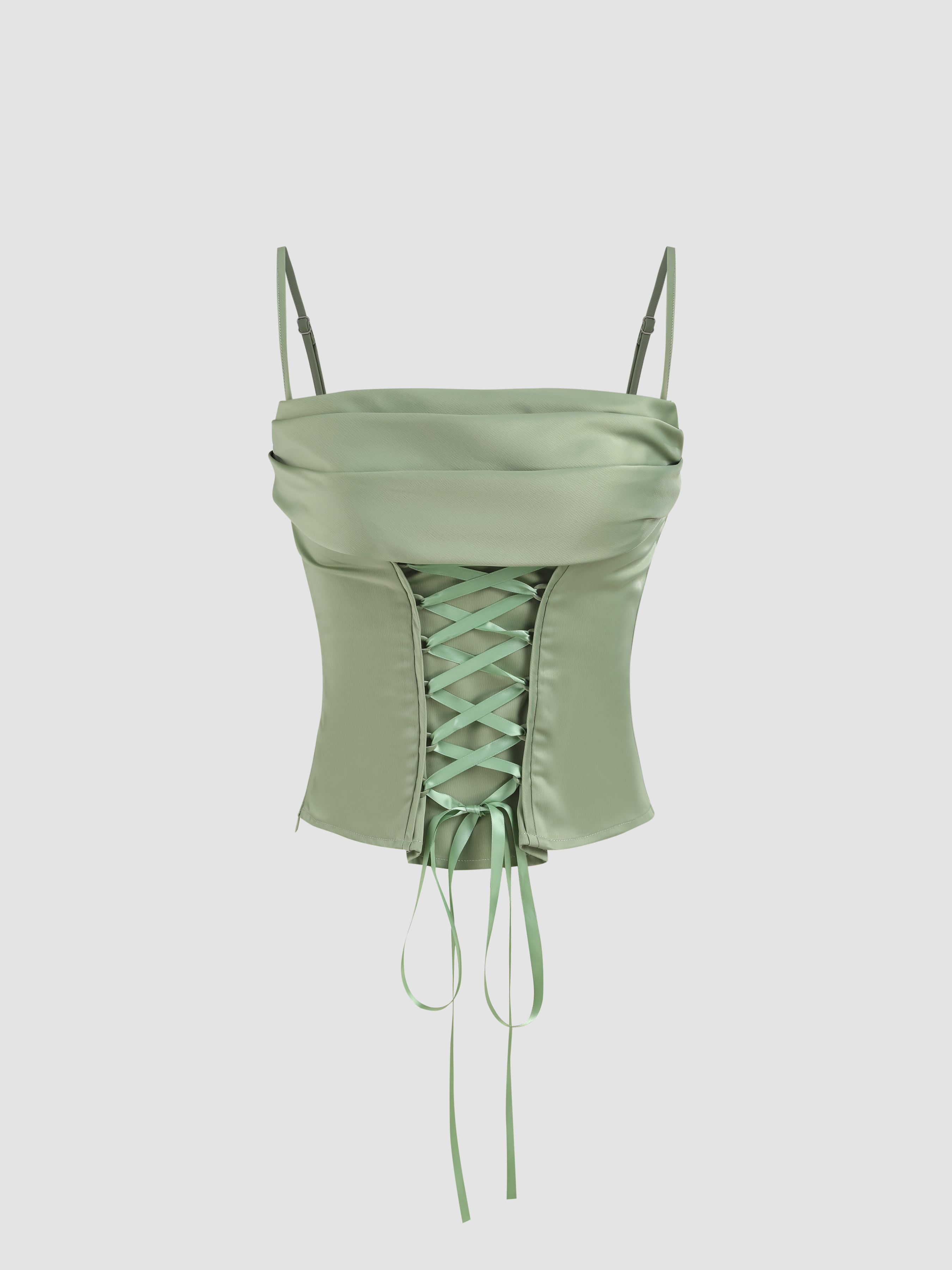 Ruched Lace Up Satin Crop Top For Date