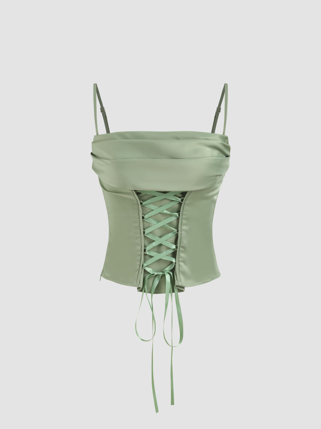 Gerafftes, geschnürtes Crop-Top aus Satin