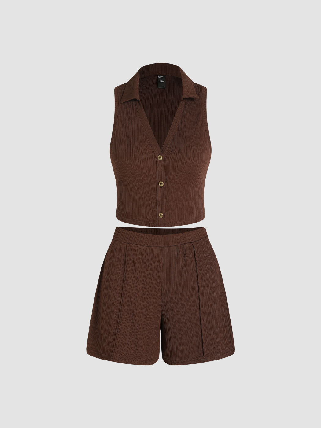  Kragen V-Ausschnitt Crop Weste & Strick Gefaltete Shorts Set