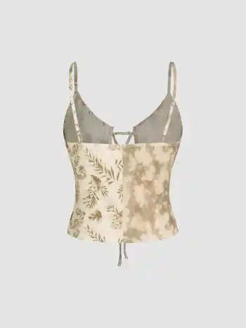  Florales U-Ausschnitt Schnürkorsett Tank Top