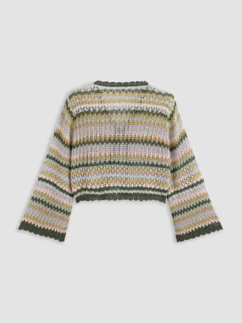 V-Ausschnitt Streifen Stricklangärmliger Cardigan Kurve & Plus