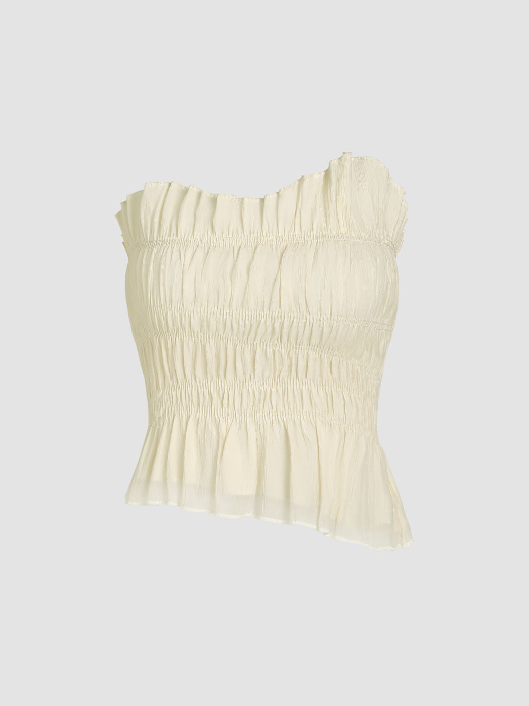 Asymmetrical Neck Shirred Tube Top