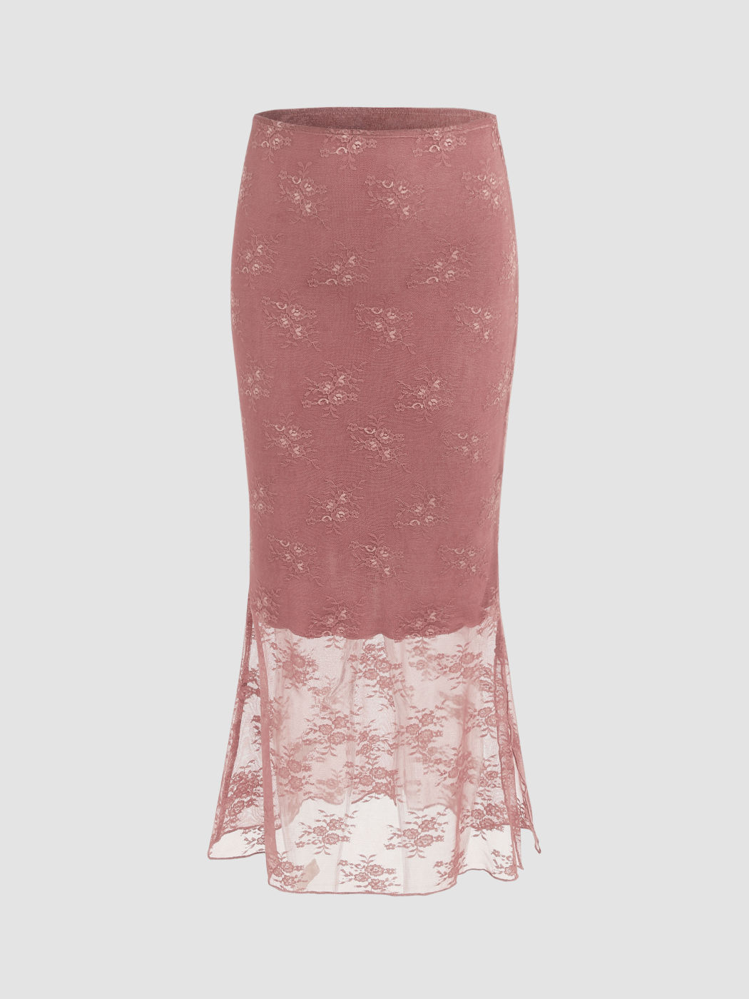  Floraler Mesh-Strick Maxirock mit Schlitz