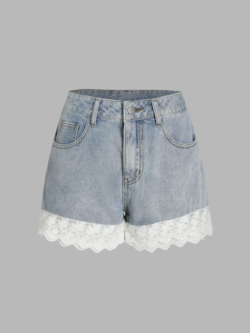  Pantalón corto de tejido vaquero con encaje y pierna ancha