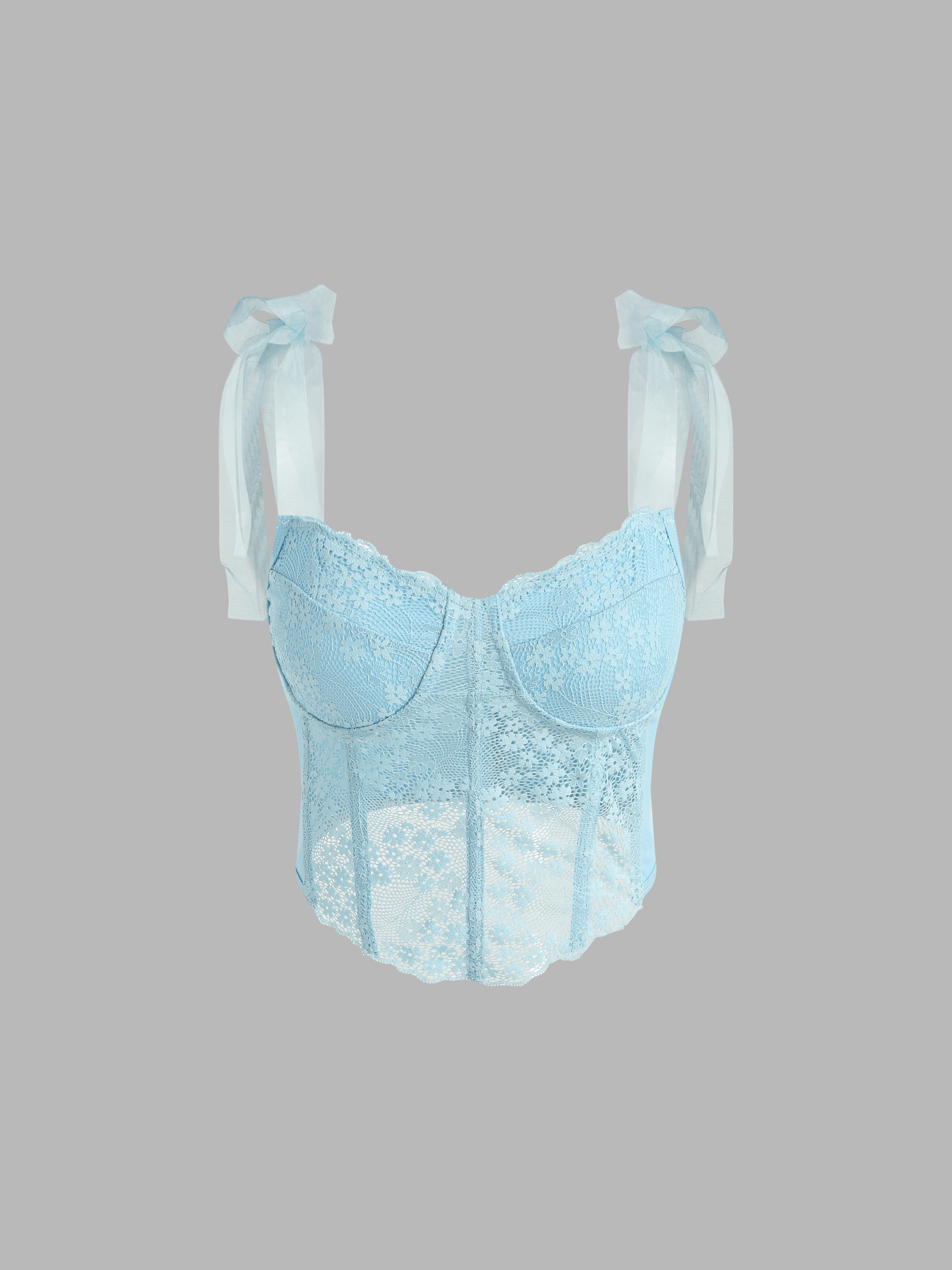Floral Lace Corset Knotted Crop Top Cider