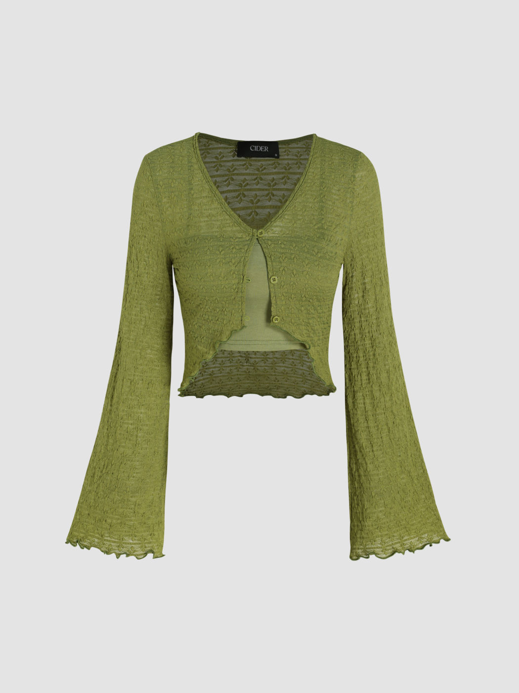 Langärmlige Bluse mit Salatbesatz und Crop-Top