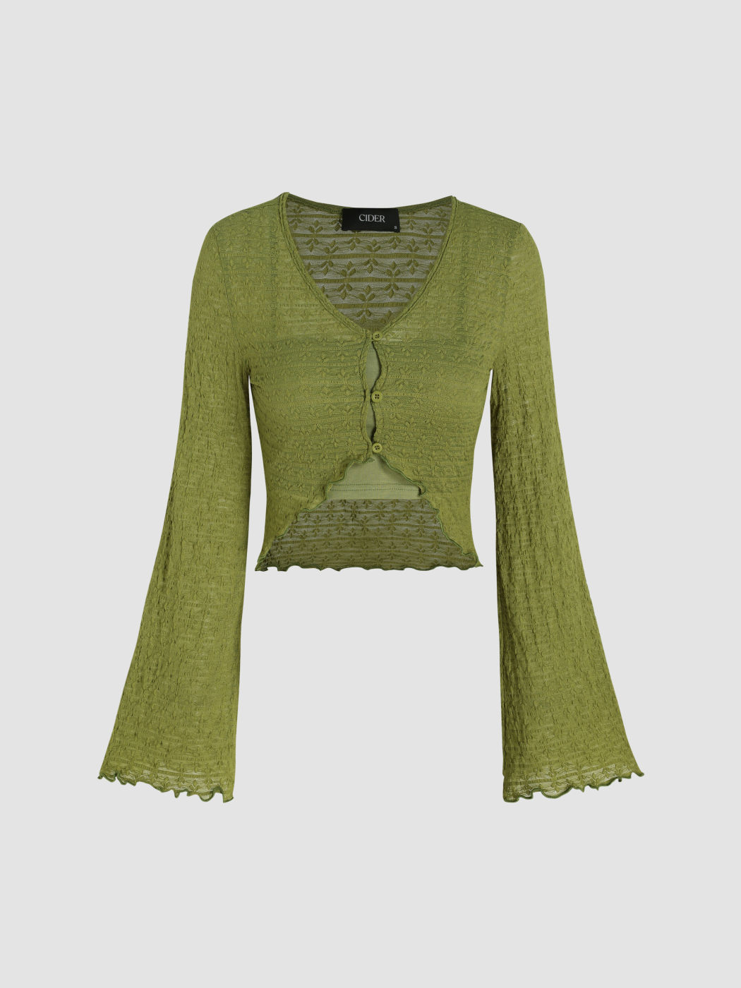 Langärmlige Bluse mit Salatbesatz und Crop-Top