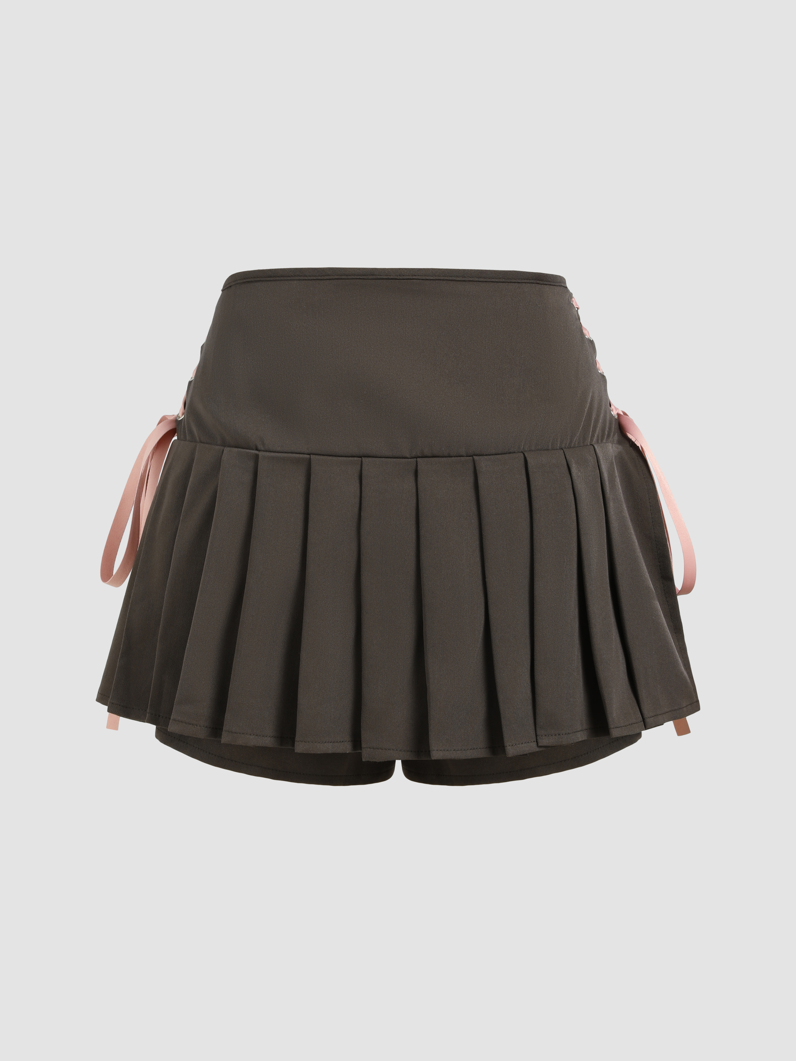 Woven Lace Up Pleated Mini Skirt For Date