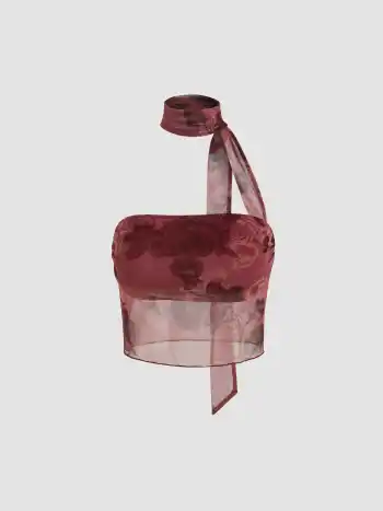  Florales Halter Durchsichtiges Crop Tube Top