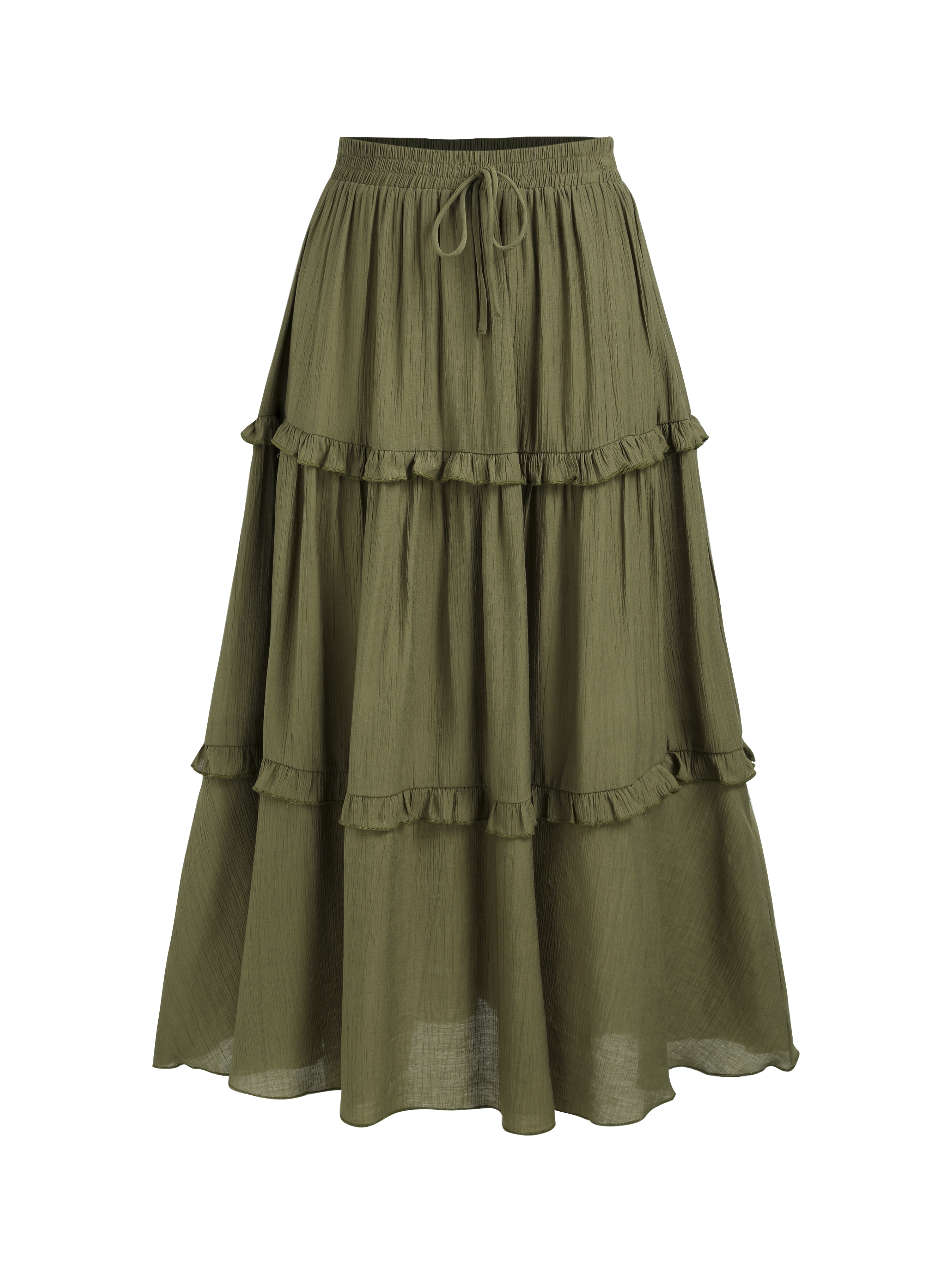 CIDER Solid Elastic Waist Ruffle Hem Tiered Midi Skirt - Oversized Comfort, Pull-On Style, Perfect For Casual & Vacation Wear - View #4