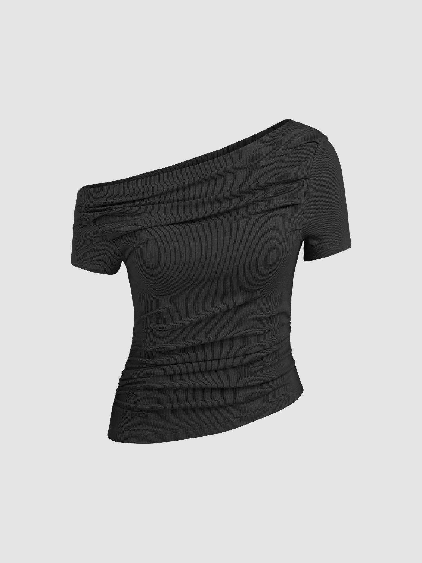 Asymmetrical Neck Ruched Short Sleeve Top