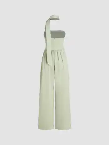 Geraffte Jumpsuits aus Satin mit Neckholder-Ausschnitt