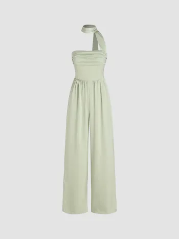 Geraffte Jumpsuits aus Satin mit Neckholder-Ausschnitt