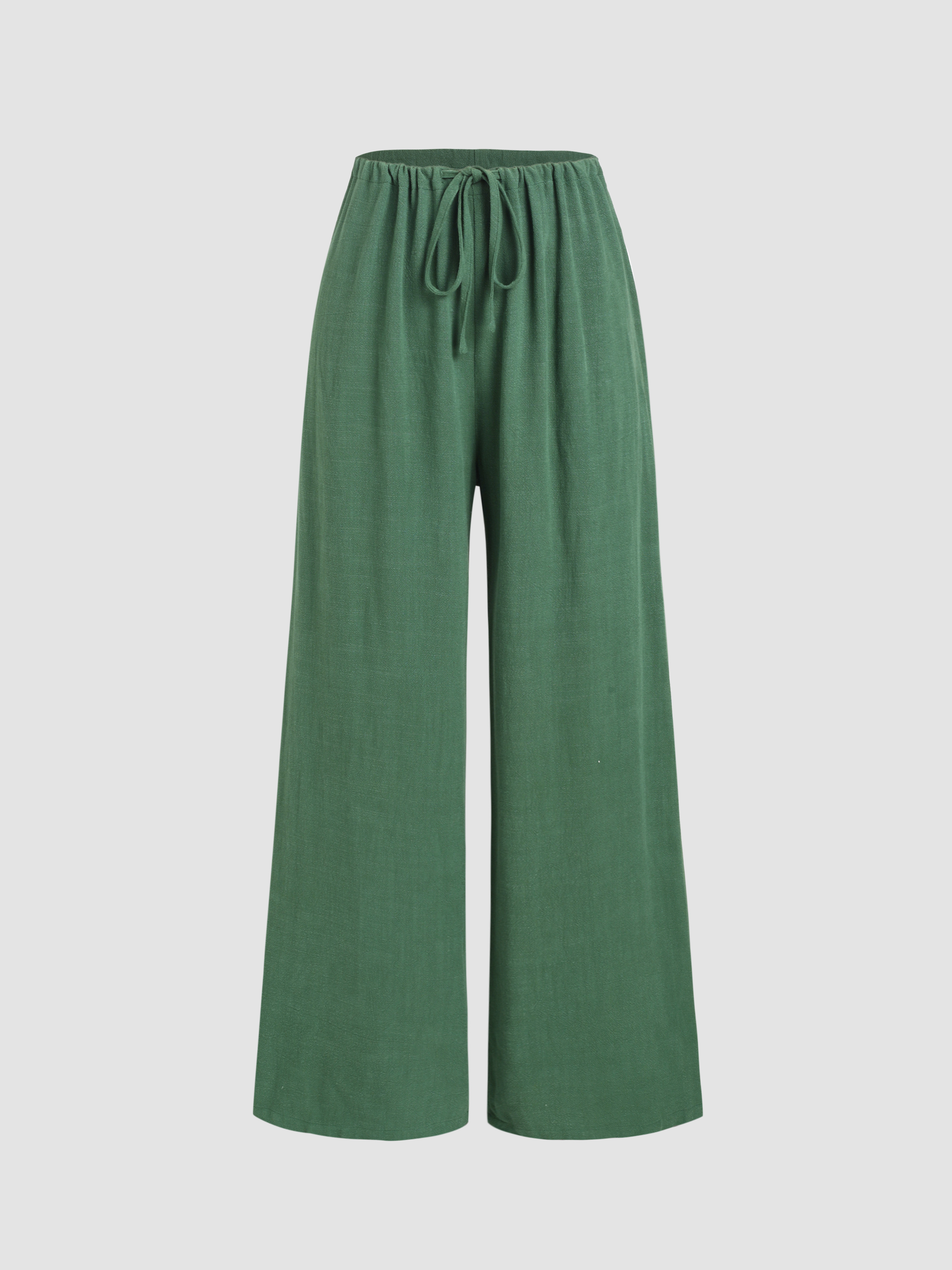 Solid Linen Blend Belted Wide Leg Pants - Cider