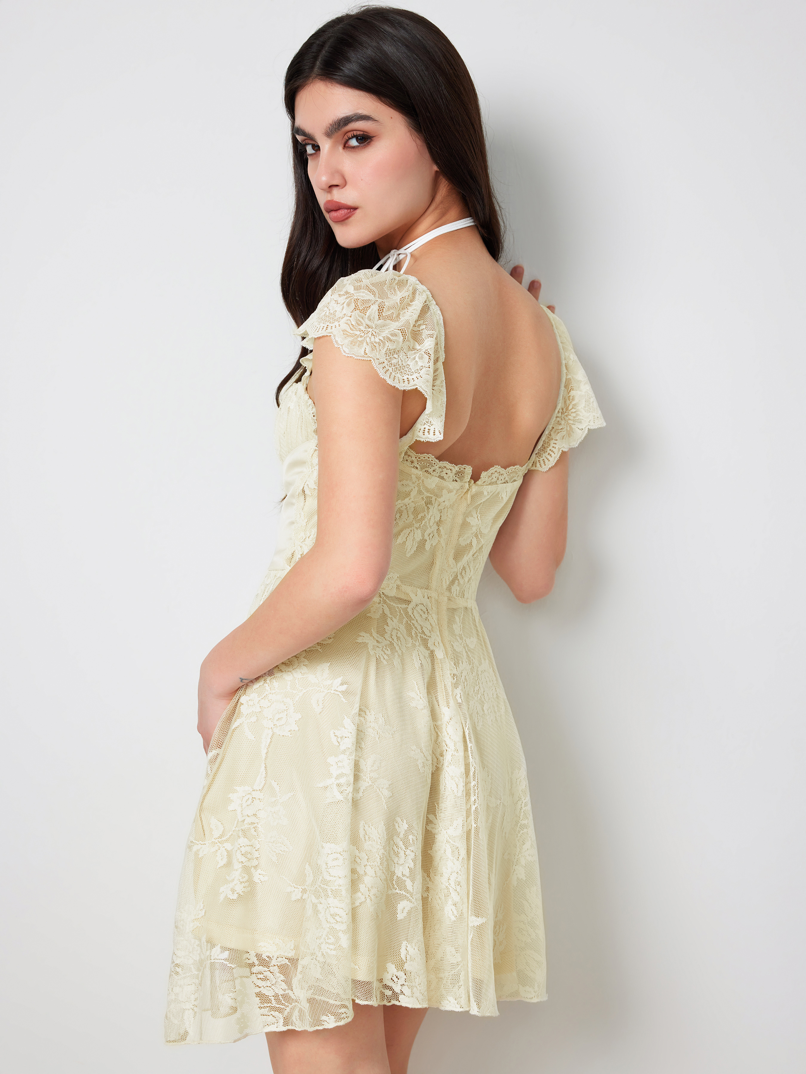 Floral Ruffle Lace Up Corset Mini Dress For Date Floral Ruffle Lace Up Corset Mini Dress For Date