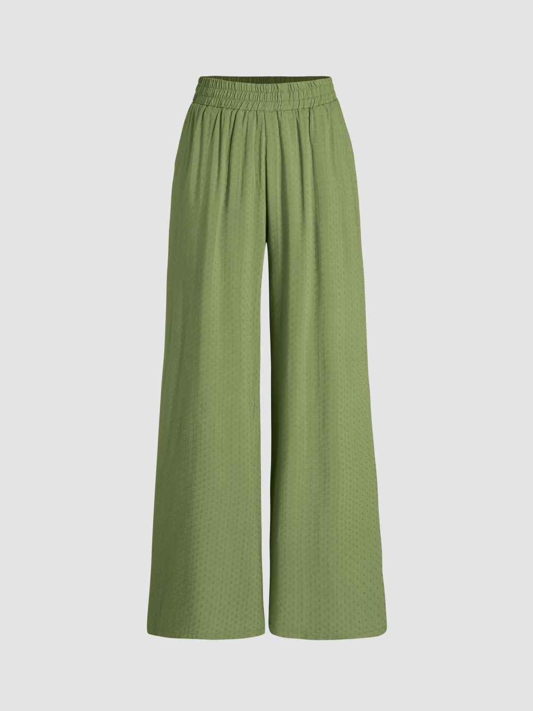 High Waist Elastic Waist Wide Leg Trousers