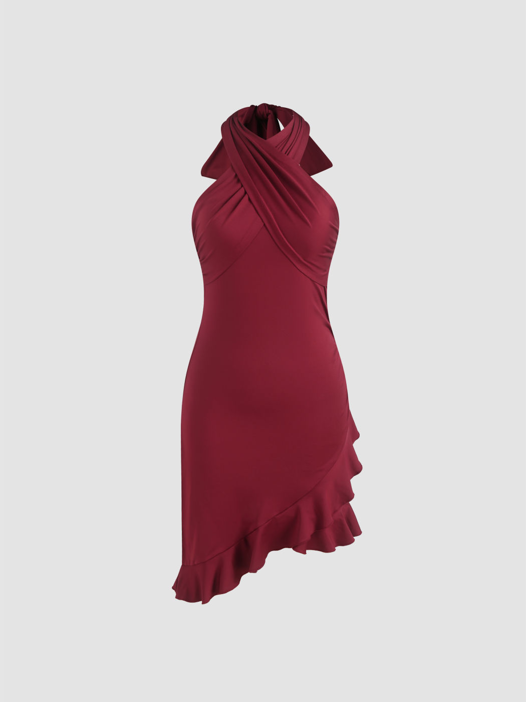 Ruffle Hem Halter Criss Cross Mini Dress For Date Party/Clubbing