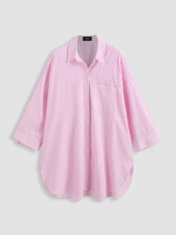 Striped Collar Pocket Oversized Shirt Dress