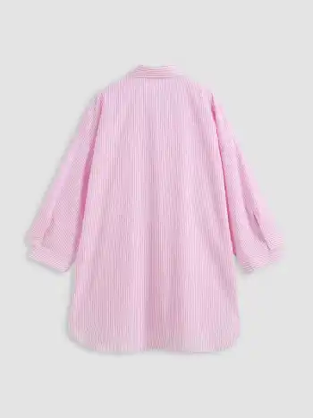 Striped Collar Pocket Oversized Shirt Dress
