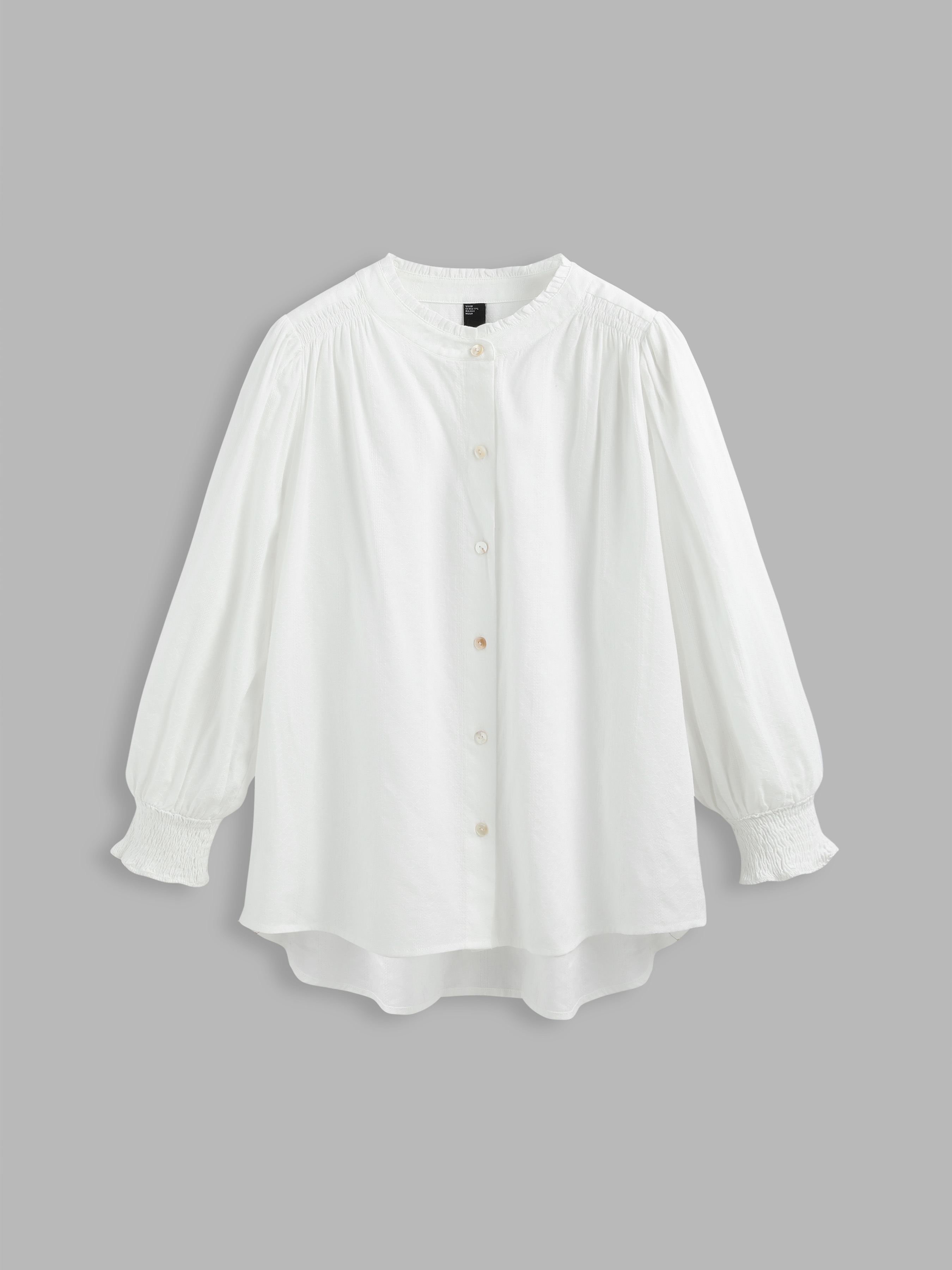 Round Neckline Shirred Long Sleeve Blouse - Cider