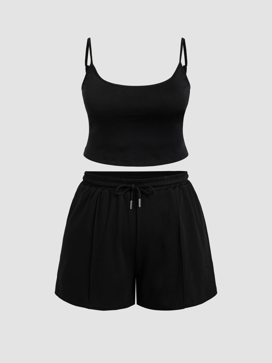 U-Halsausschnitt Crop Cami Oberteil & elastisches Weitbein Shorts Set Kurve & Plus