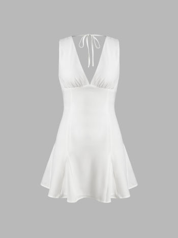 V-neck Ruffle Knotted Mini Dress