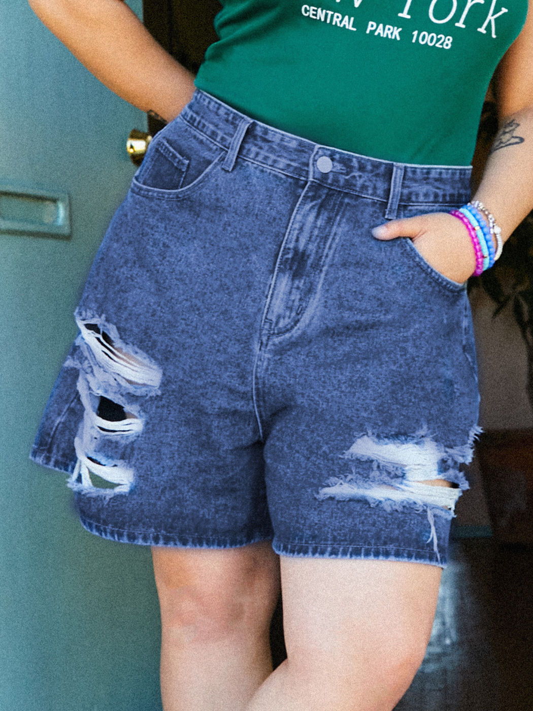Denim Ripped Denim Shorts Curve & Plus For Daily Casual School