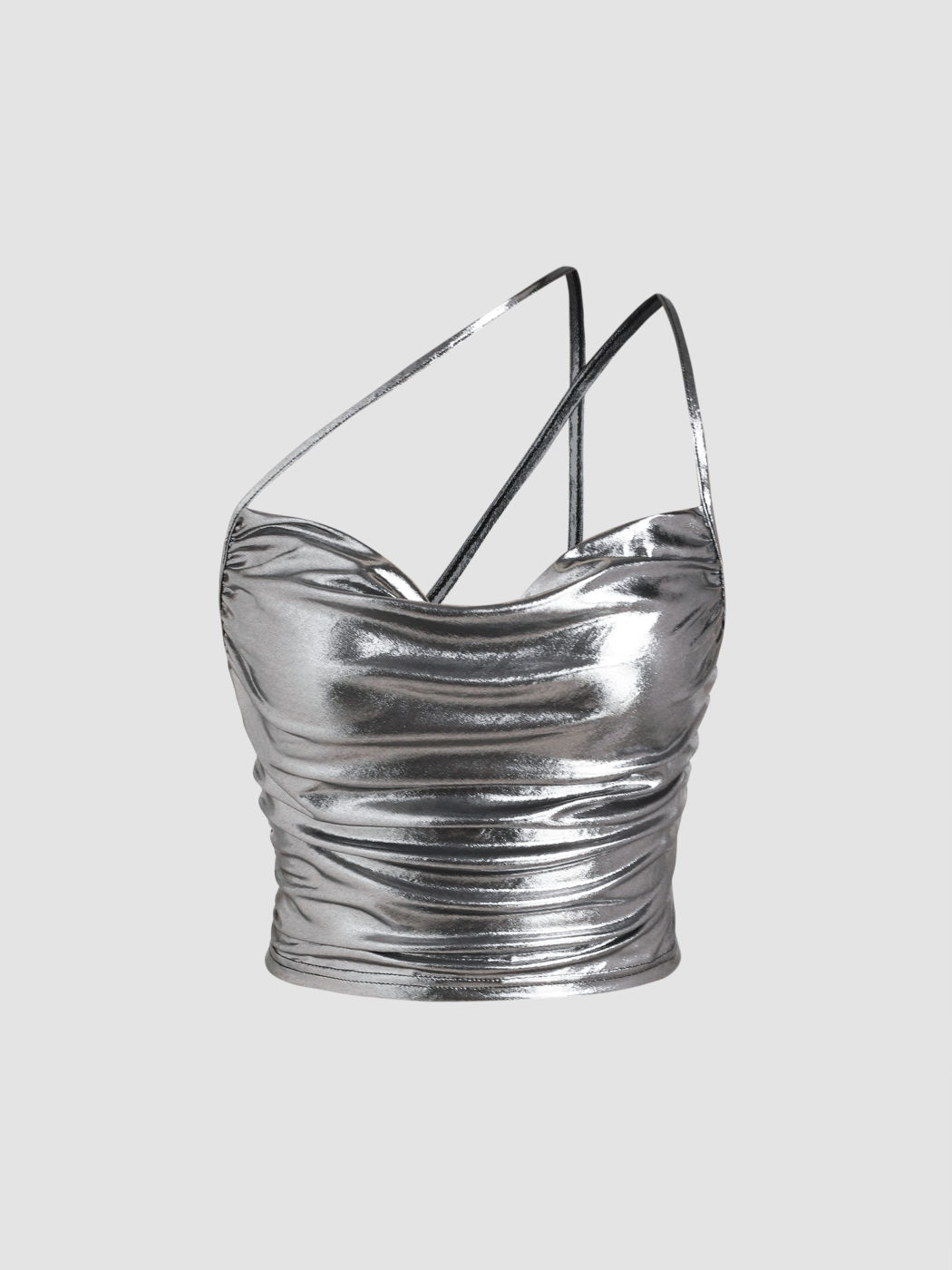  Wasserfallausschnitt Metallic Gerafftes Crop Top