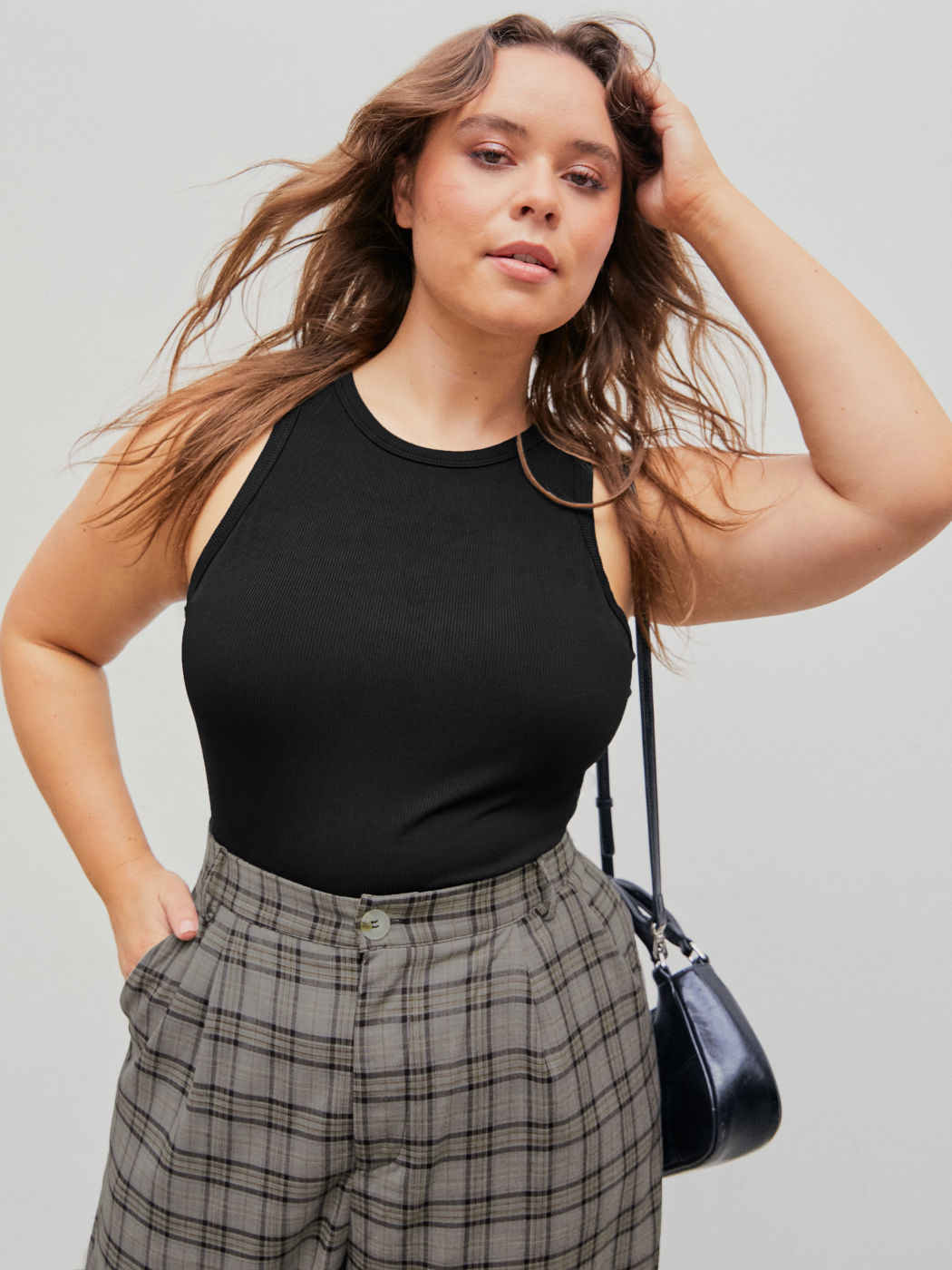 Rundhals, ärmelloses Strick-Bodysuit Kurve & Plus