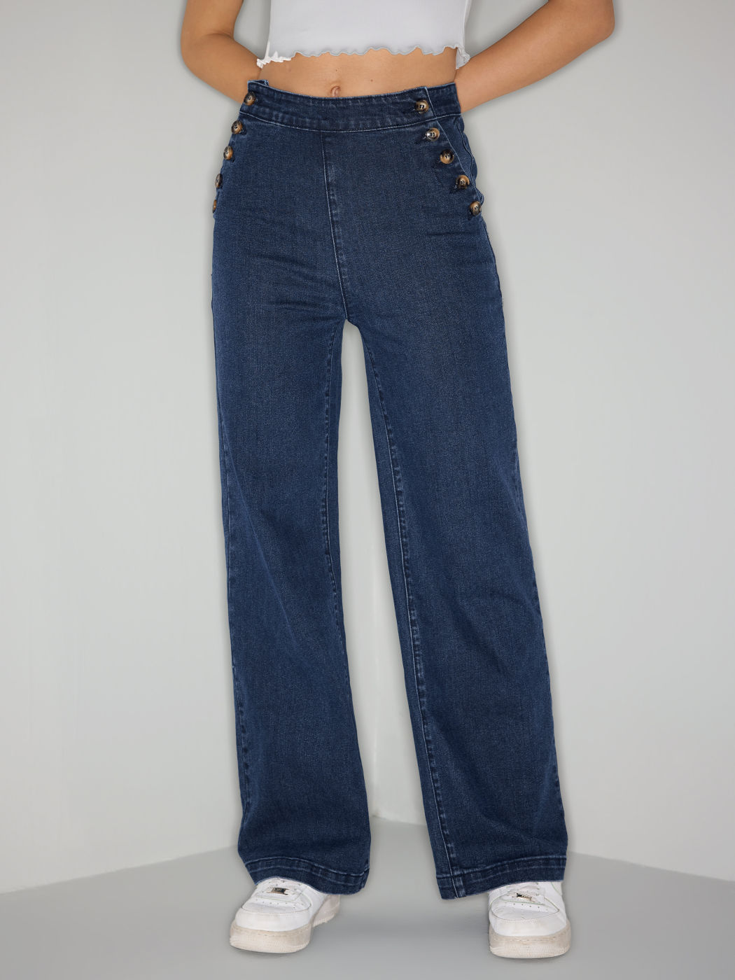 Stretch Jeans mit hoher Taille und breiten Beinen