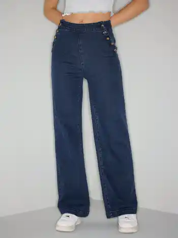 Stretch Jeans mit hoher Taille und breiten Beinen